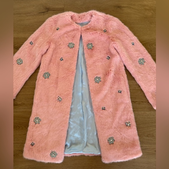 Zara Pink & Blue Embellished Faux Fur Lined Classic Jacket Size Extra Small - Picture 2 of 7